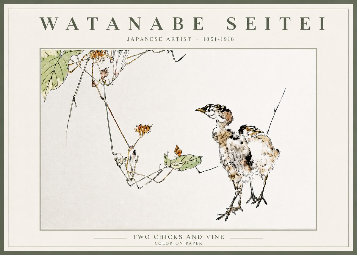 Watanabe Seitei Two Chicks and Vine No5 - Poster