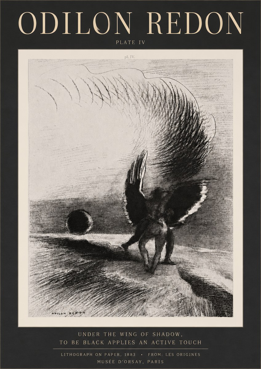 Odilon Redon Sous L'aile D'ombre L'être Noir Appliquait Une Active Morsure Plate Iv No3 - Poster