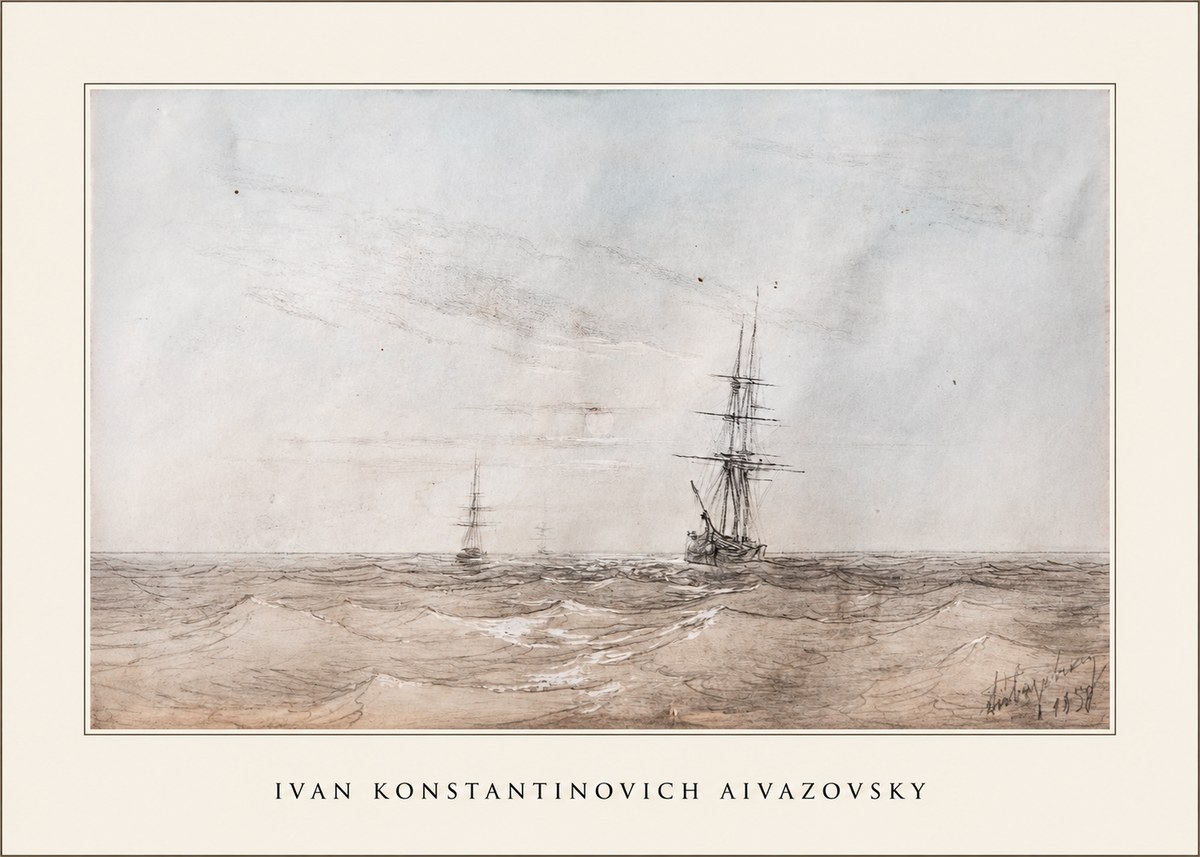 Ivan Konstantinovich Aivazovsky Two Sailing Ships at Sea No4 - Poster