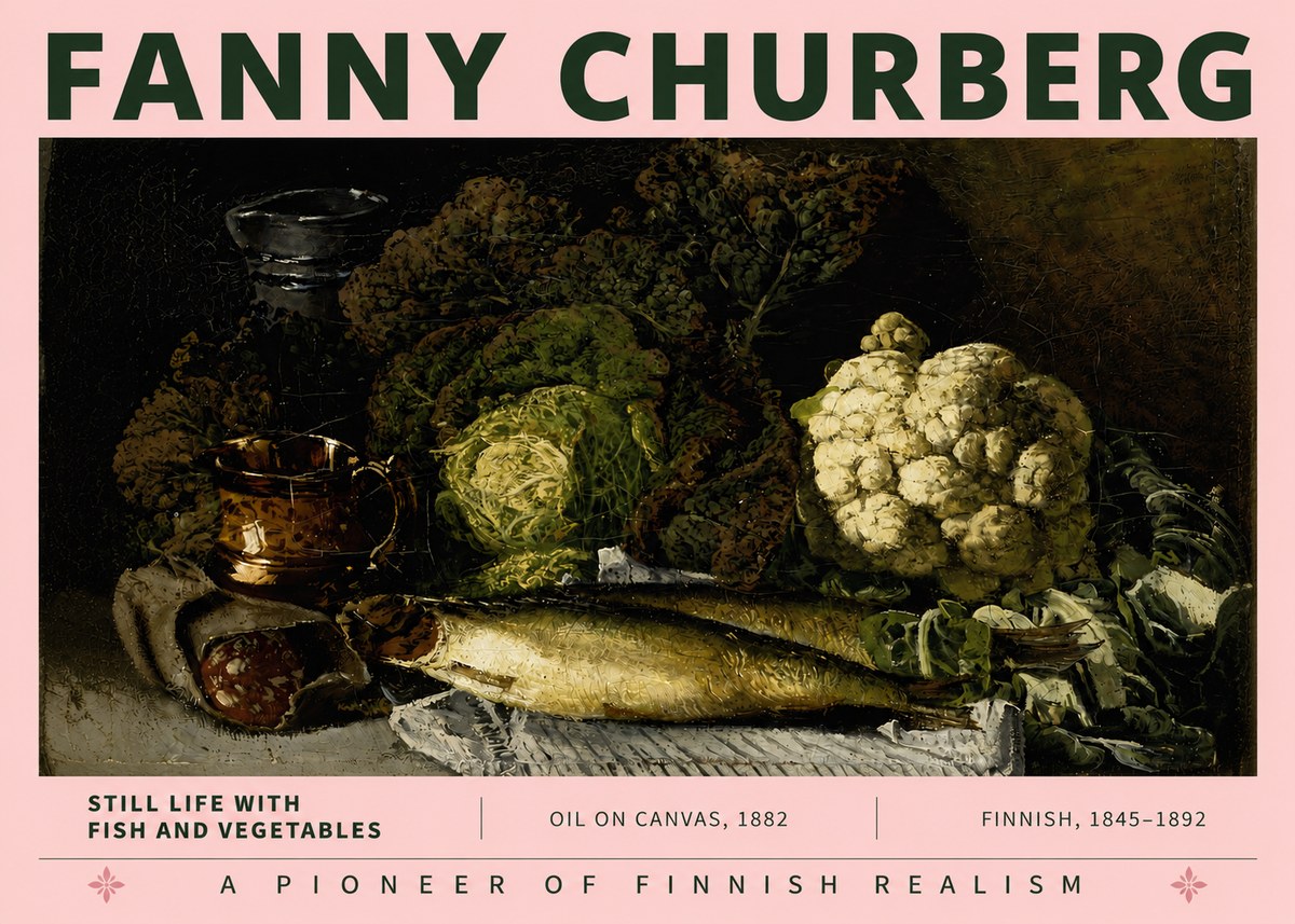 Fanny Churberg Still Life with Fish and Vegetables No3 - Poster