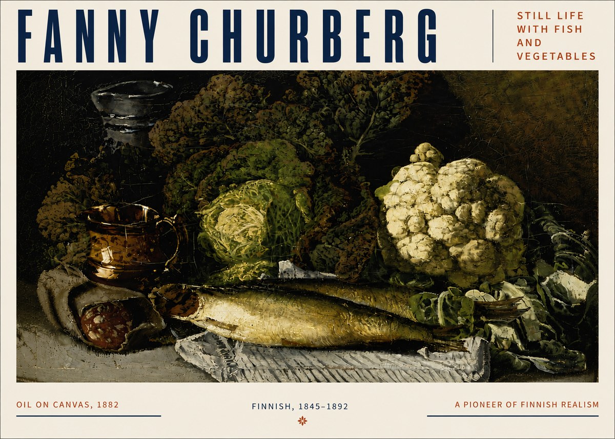 Fanny Churberg Still Life with Fish and Vegetables No5 - Poster