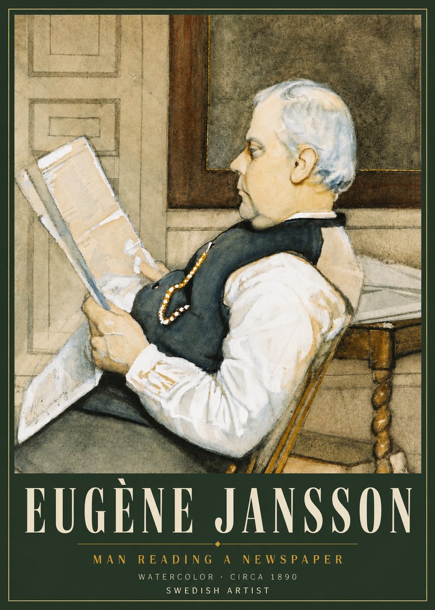 Eugène Jansson Man Reading a Newspaper No4 - Poster