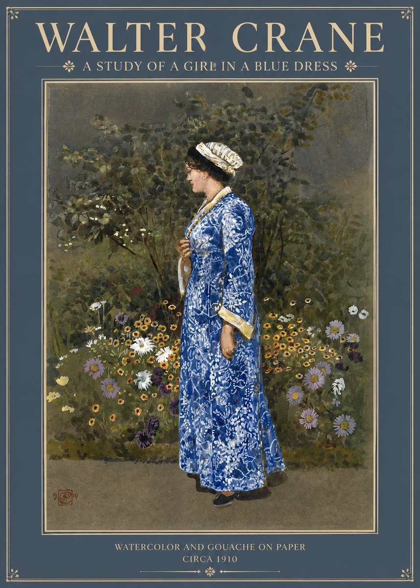 Walter Crane A Study of a Girl in a Blue Dress No2 - Poster