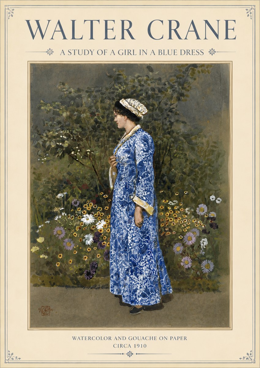 Walter Crane A Study of a Girl in a Blue Dress No3 - Poster