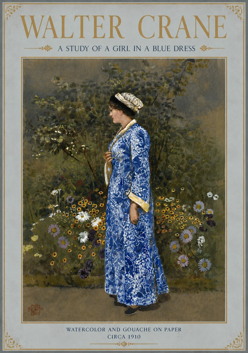 Walter Crane A Study of a Girl in a Blue Dress No6 - Poster
