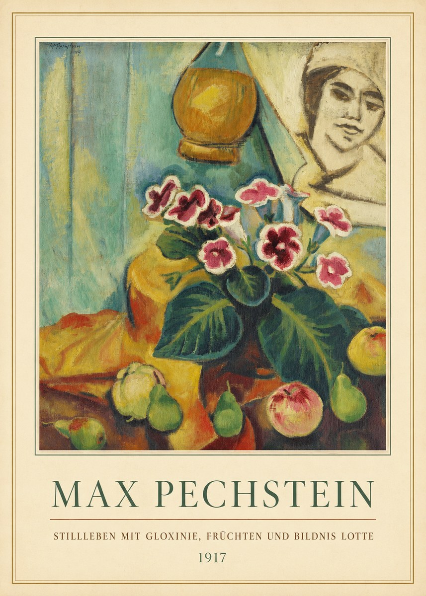 Max Pechstein Stillleben Mit Gloxinie, Früchten Und Bildnis Lotte No4 - Poster
