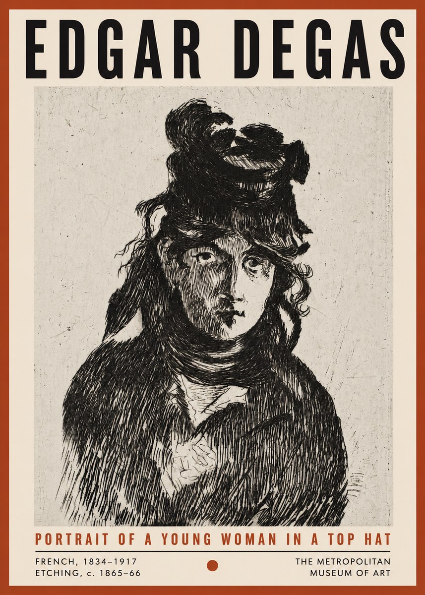 Edgar Degas Portrait of a Young Woman in a Top Hat No4 - Poster