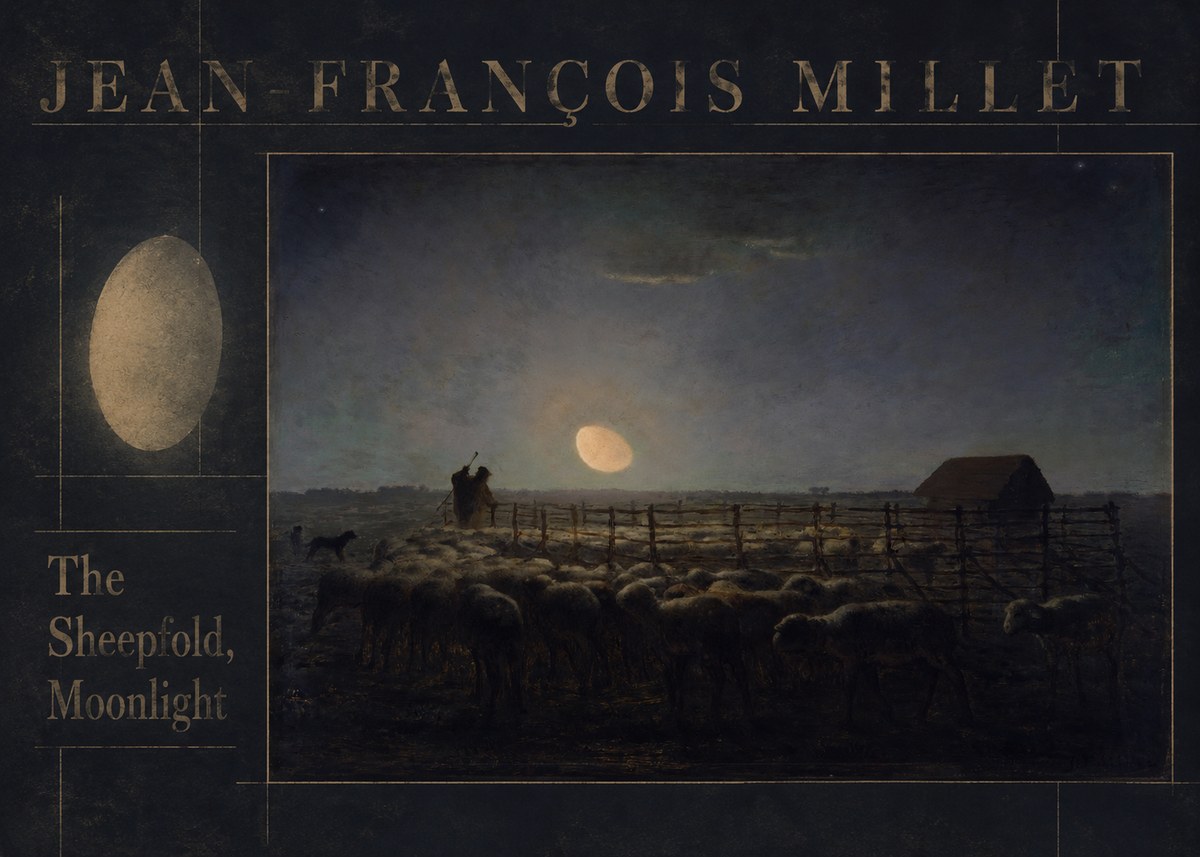 Jean-François Millet The Sheepfold, Moonlight No6 - Poster