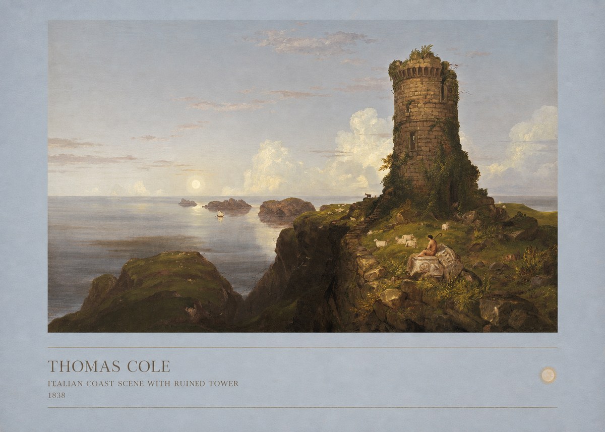 Thomas Cole Italian Coast Scene with Ruined Tower II No6 - Poster