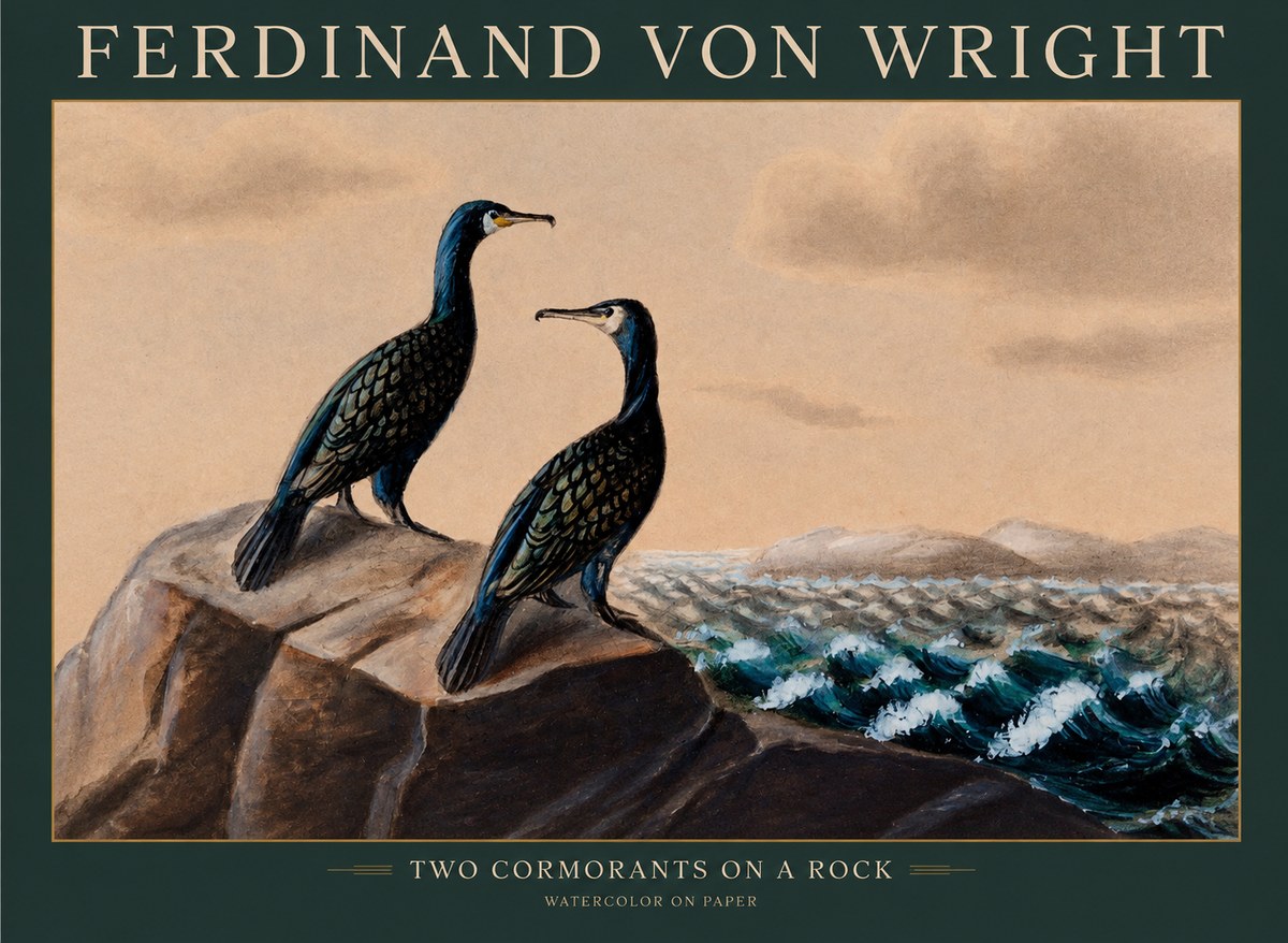 Ferdinand von Wright Two Cormorants on a Rock No1 - Poster