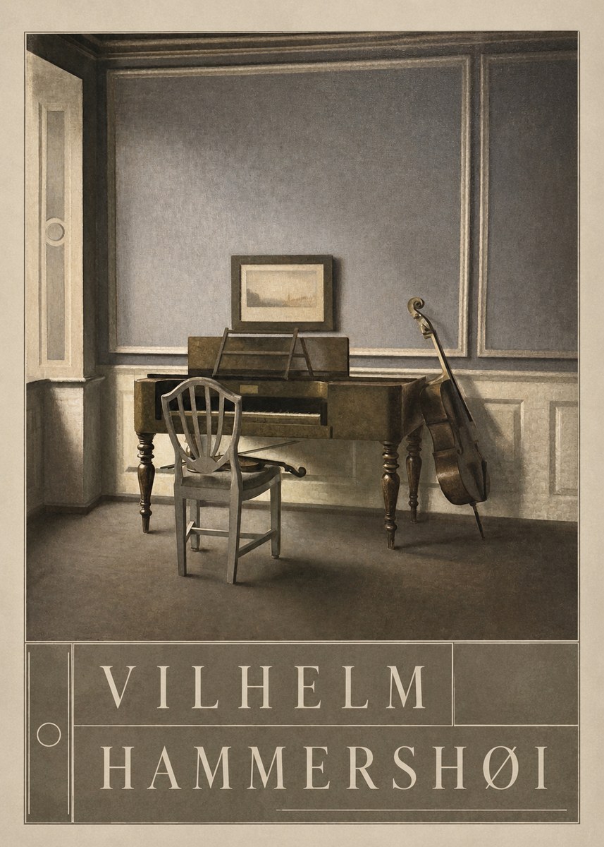 Vilhelm Hammershøi Interior with a Piano and a Cello No5 - Poster