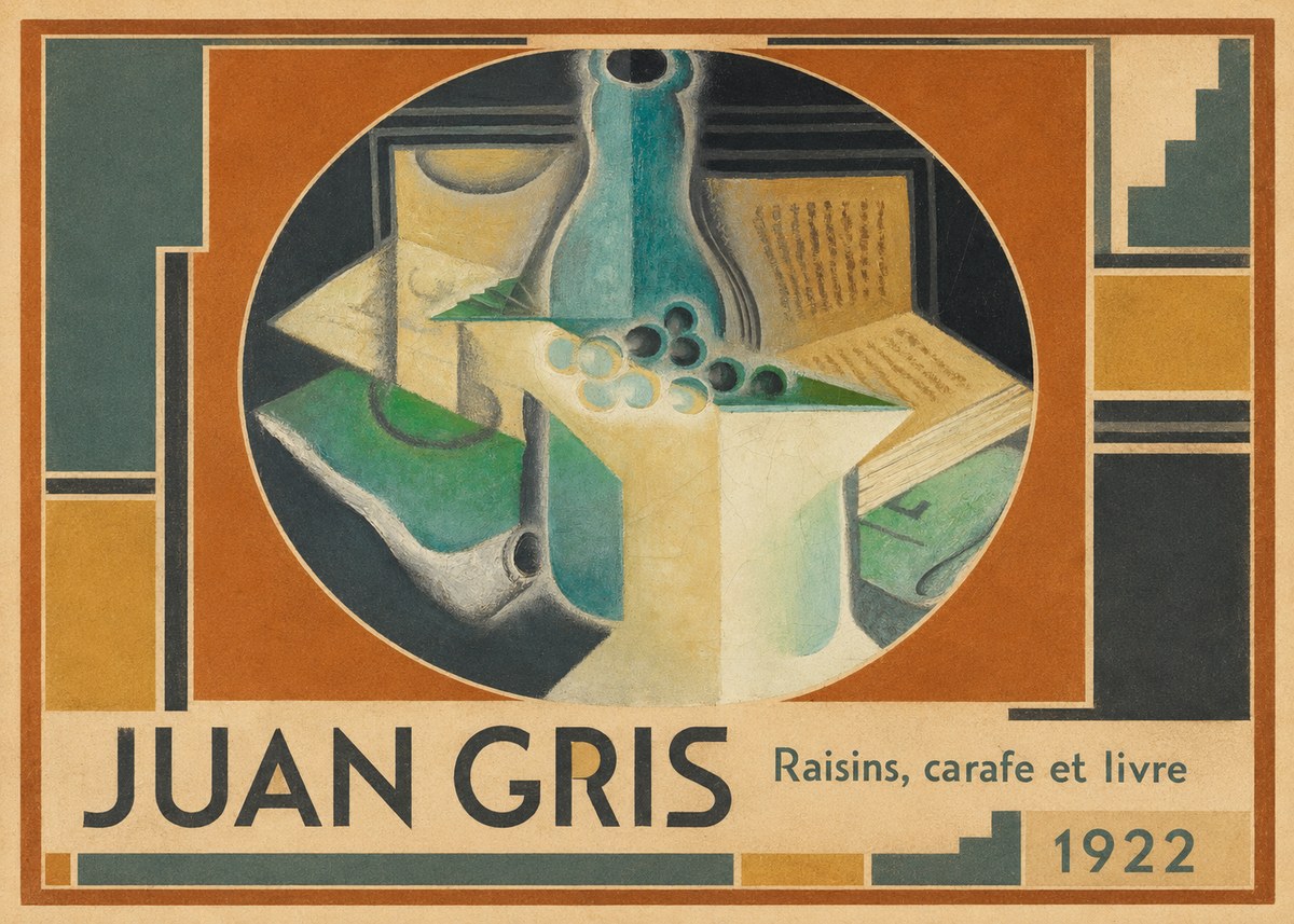 Juan Gris Raisins, Carafe Et Livre No1 - Poster