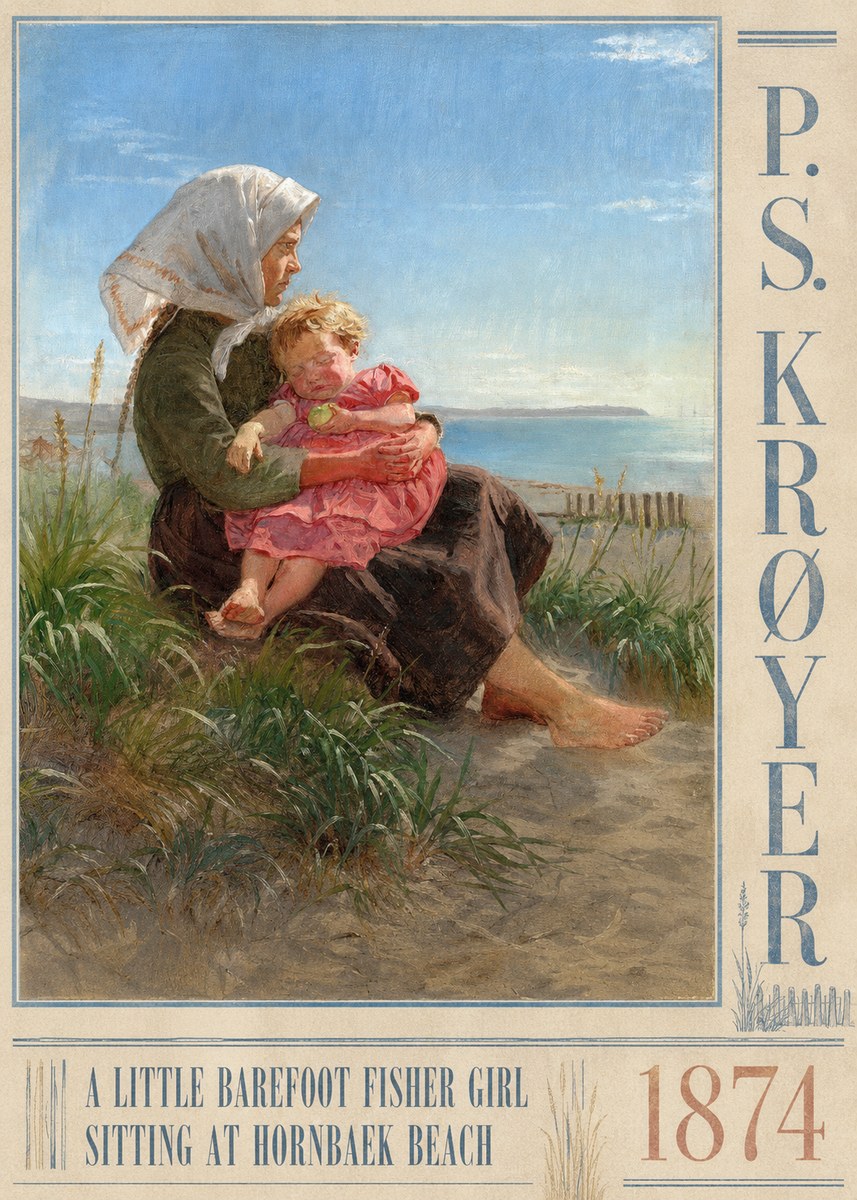 P.S. Krøyer A Little Barefoot Fisher Girl Sitting at Hornbaek Beach No3 - Poster