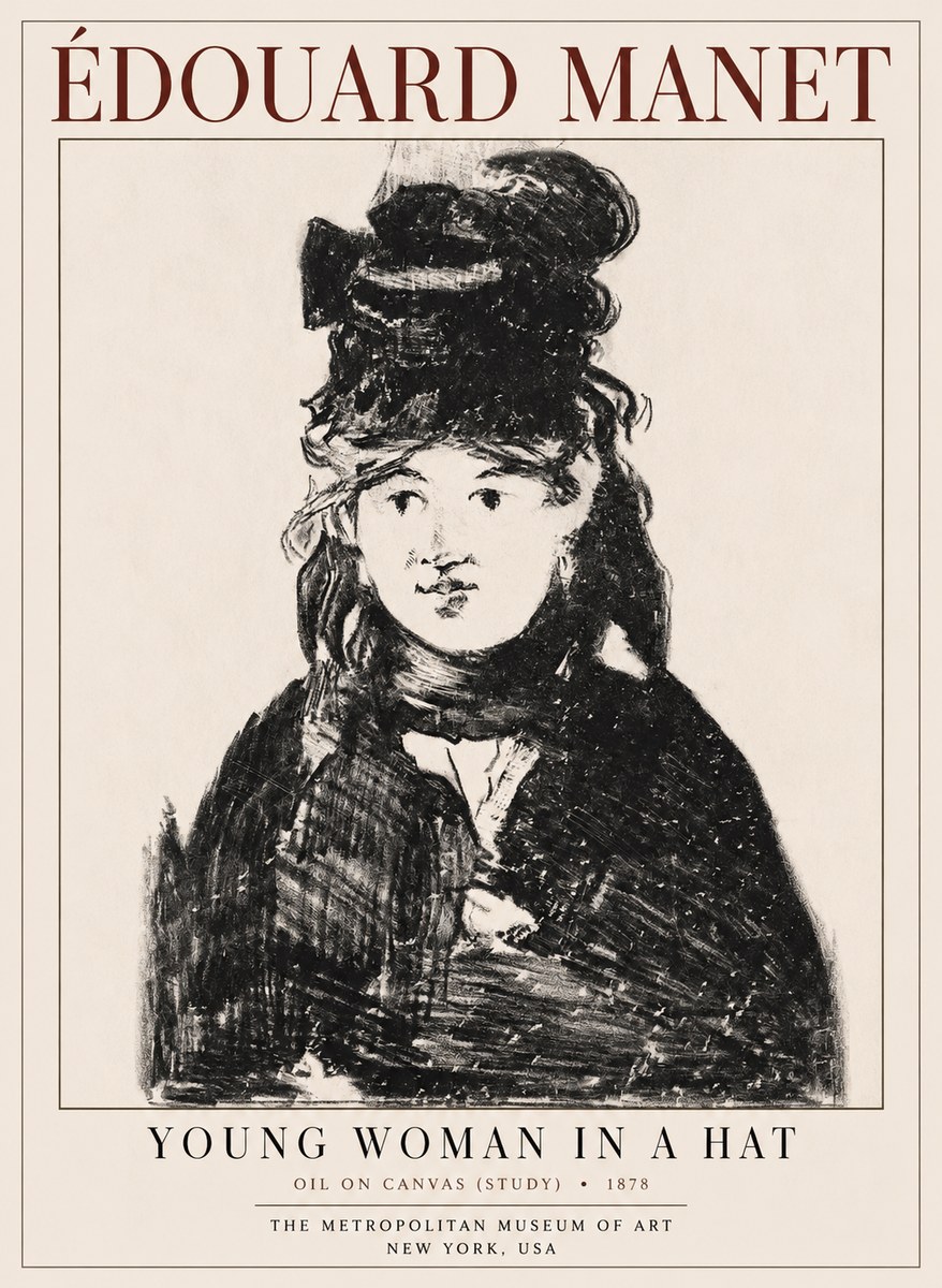 Édouard Manet Young Woman in a Hat IV No1 - Poster