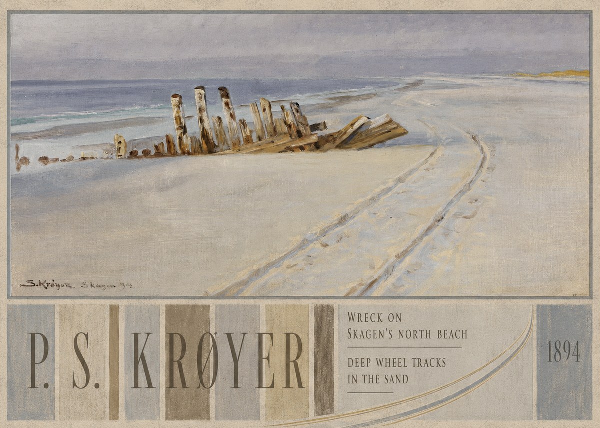 P.S. Krøyer Wreck on Skagen's North Beach. Deep Wheel Tracks in the Sand No3 - Poster