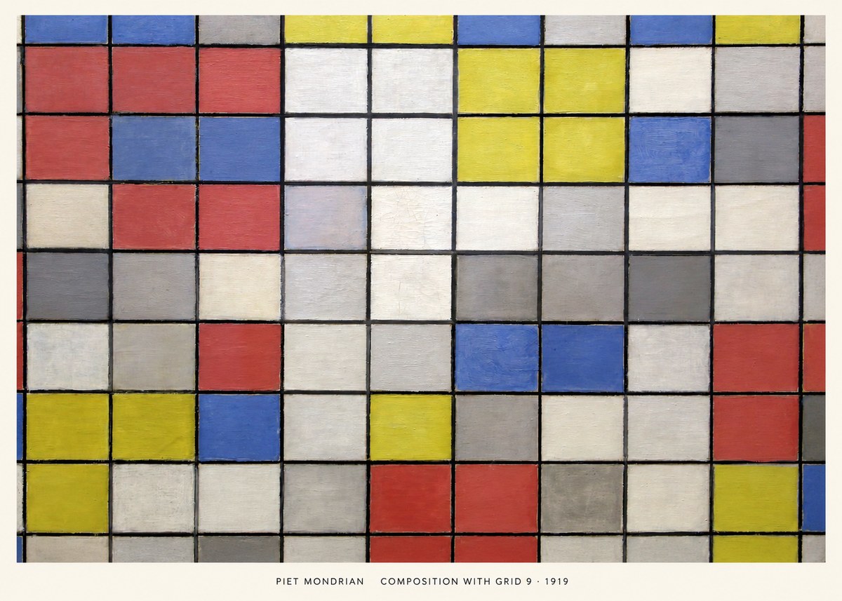 Piet Mondrian Composition with Grid 9 No5 - Poster