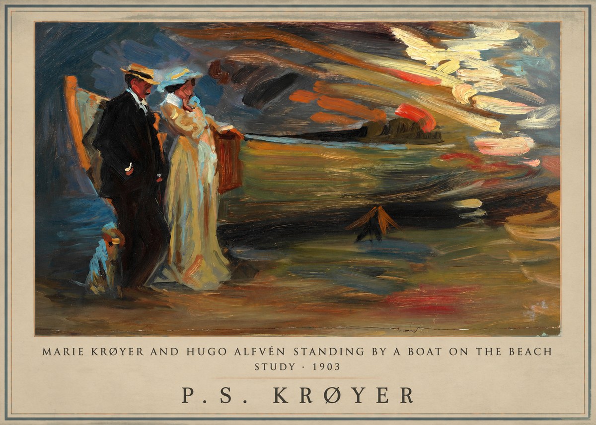 P.S. Krøyer Marie Krøyer and Hugo Alfvén Standing by a Boat on the Beach - Study · 1903 No1 - Poster