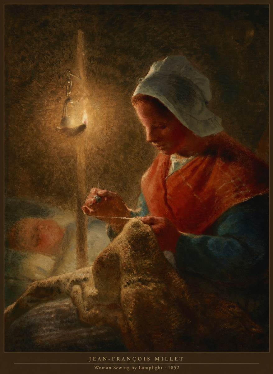 Jean-François Millet Woman Sewing by Lamplight No6 - Poster