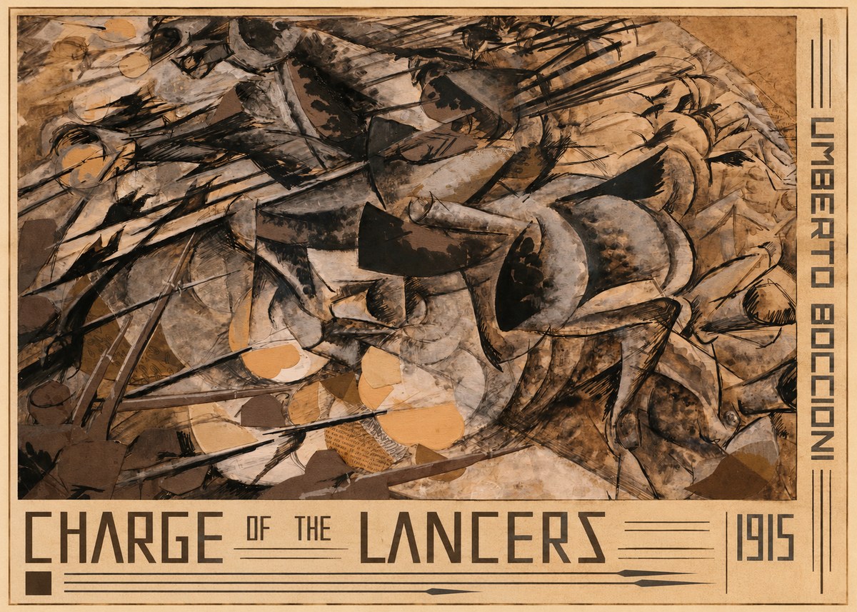 Umberto Boccioni Charge of the Lancers No5 - Poster