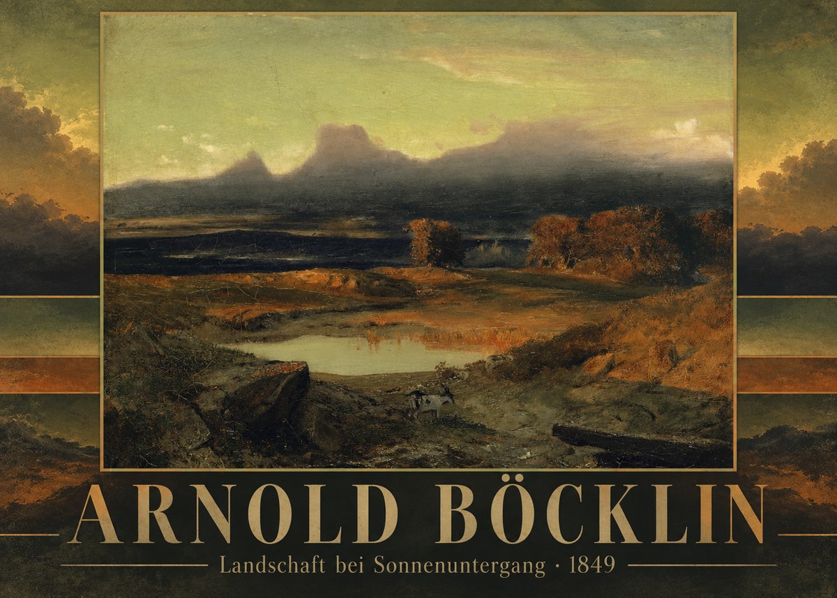 Arnold Böcklin Landschaft Bei Sonnenuntergang No5 - Poster