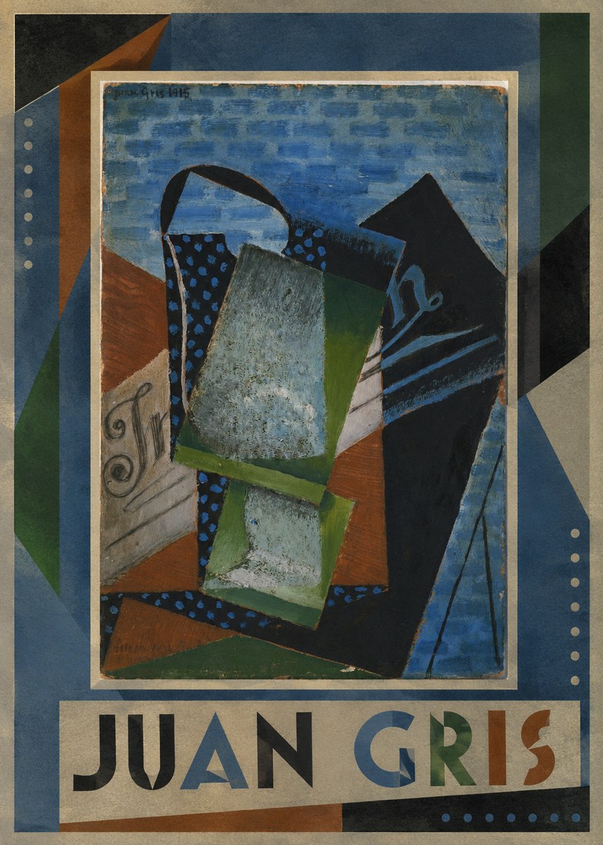 Juan Gris Still Life with Fruit Bowl and Bottle No1 - Poster