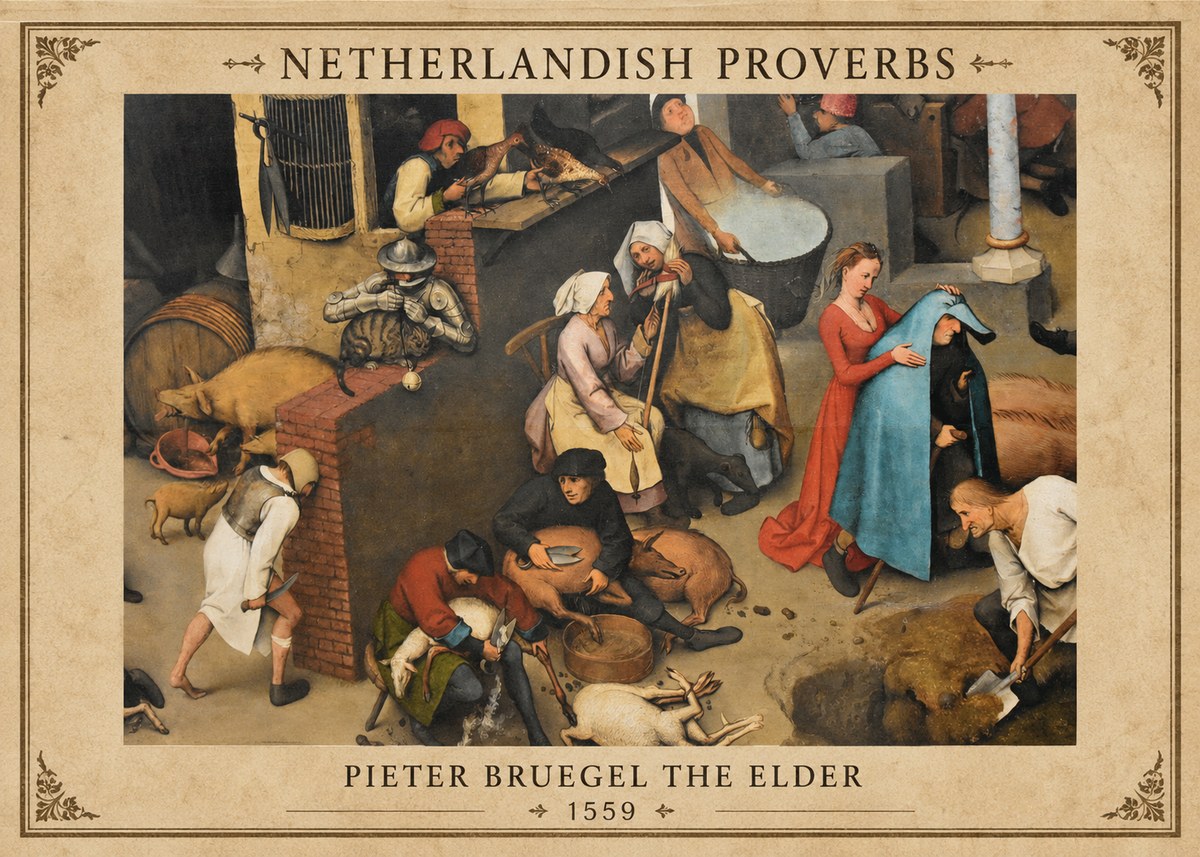 Pieter Bruegel Netherlandish Proverbs VIII No1 - Poster