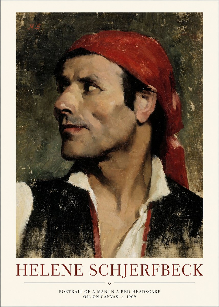 Helene Schjerfbeck Portrait of a Man in a Red Headscarf No1 - Poster