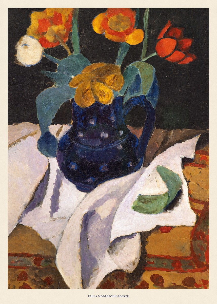 Paula Modersohn-Becker Still Life with Blue Jug and Flowers No6 - Poster