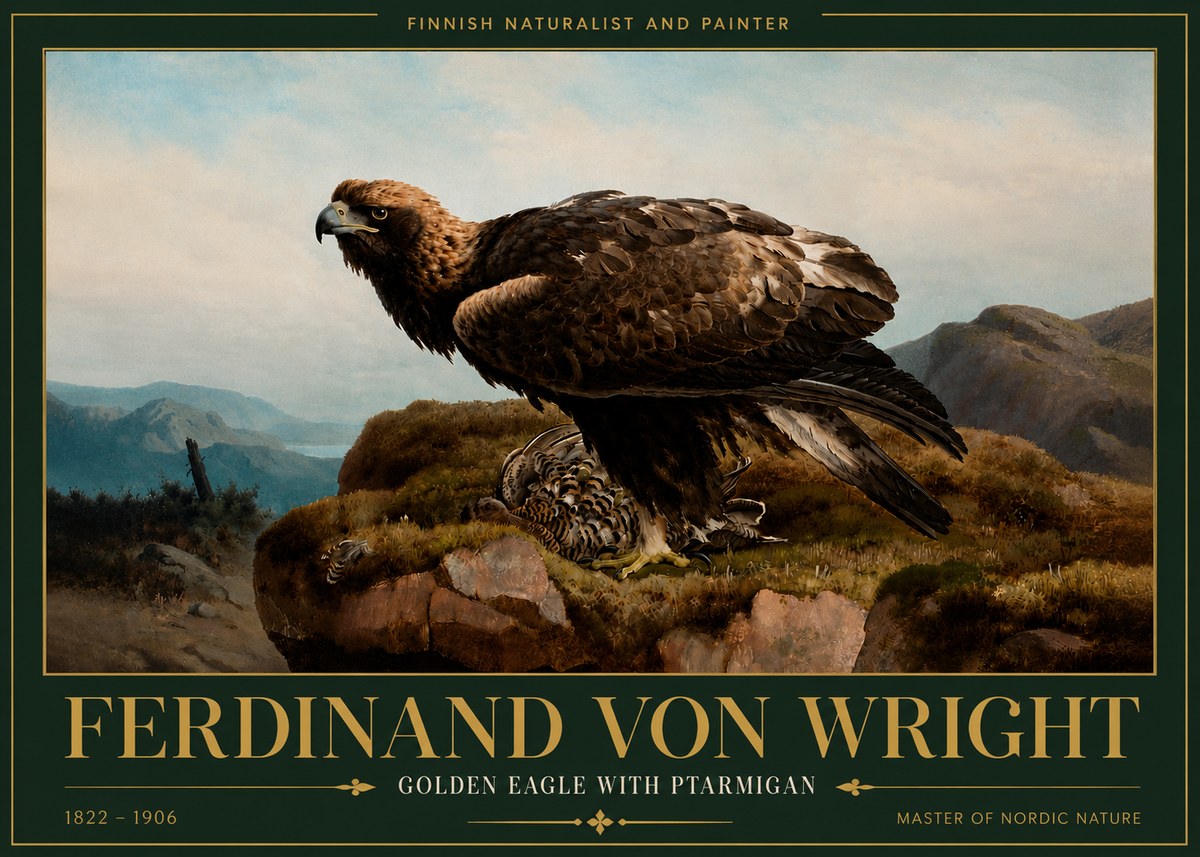 Ferdinand von Wright Golden Eagle with Ptarmigan No6 - Poster