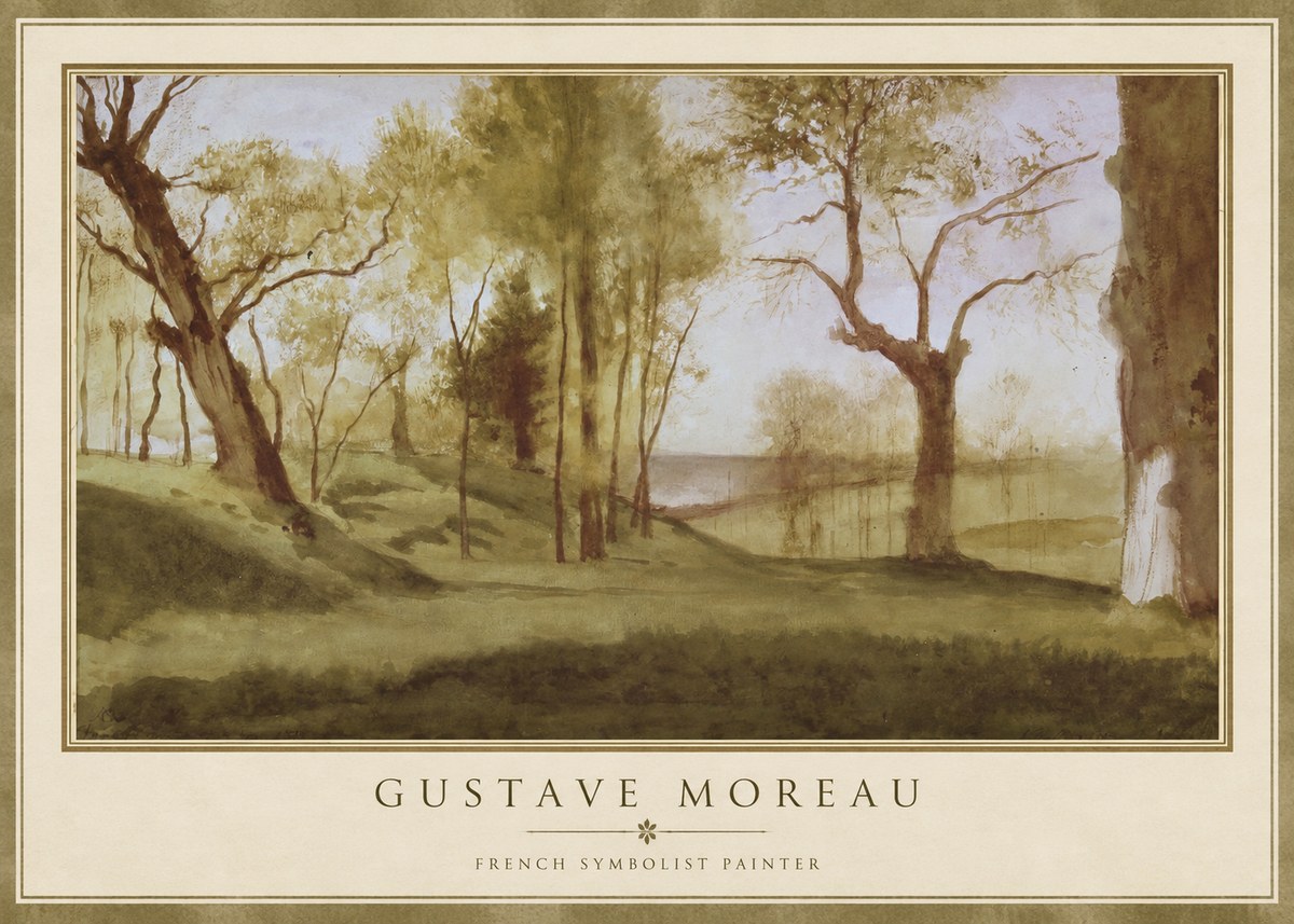 Gustave Moreau Wooded River Landscape No1 - Poster