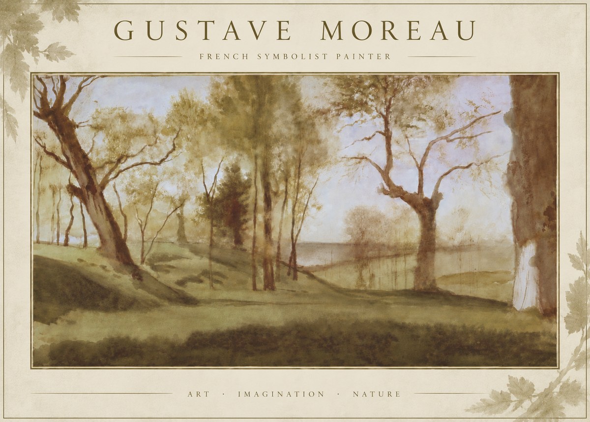 Gustave Moreau Wooded River Landscape No6 - Poster