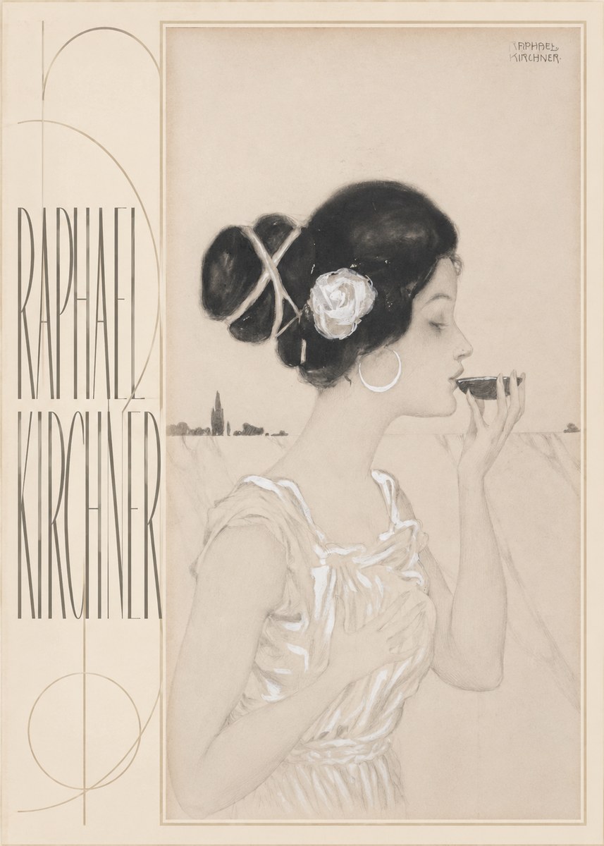 Raphael Kirchner Elegant Lady with Rose and Cup No5 - Poster