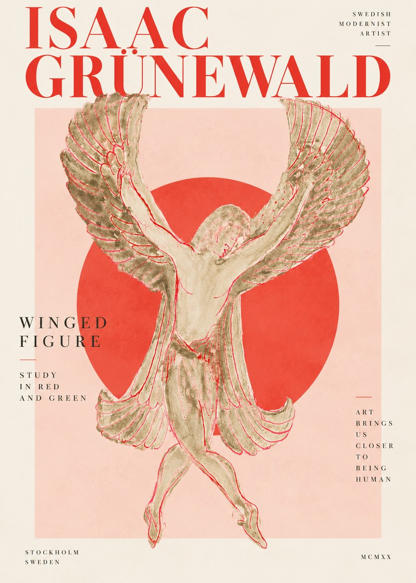Isaac Grünewald Winged Figure Study in Red and Green No4 - Poster