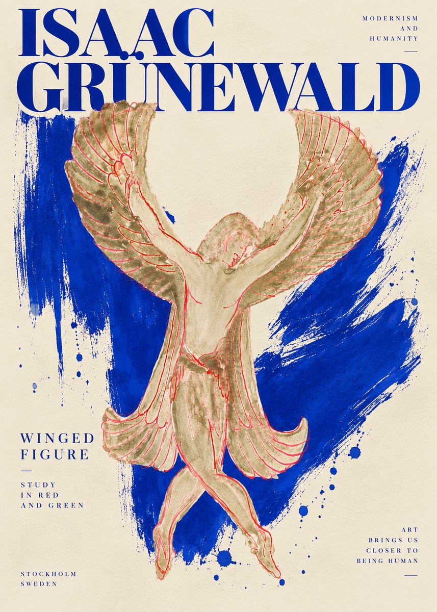 Isaac Grünewald Winged Figure Study in Red and Green No6 - Poster