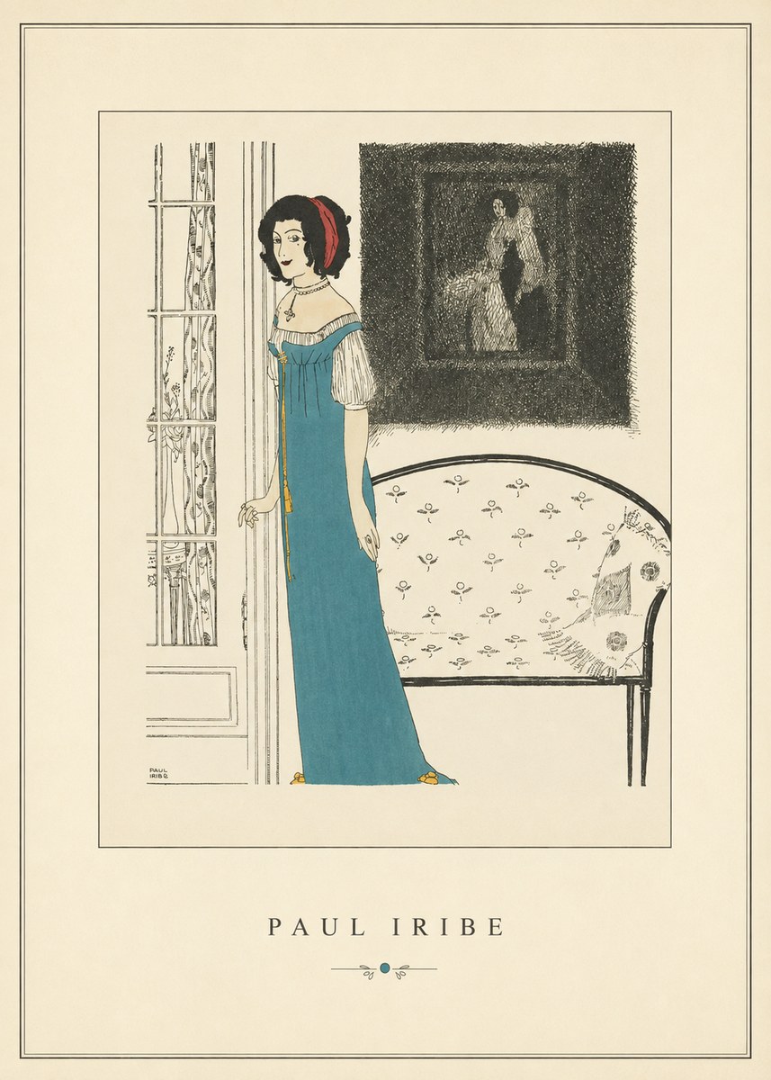 Paul Iribe Elegant Lady in Blue Dress No3 - Poster