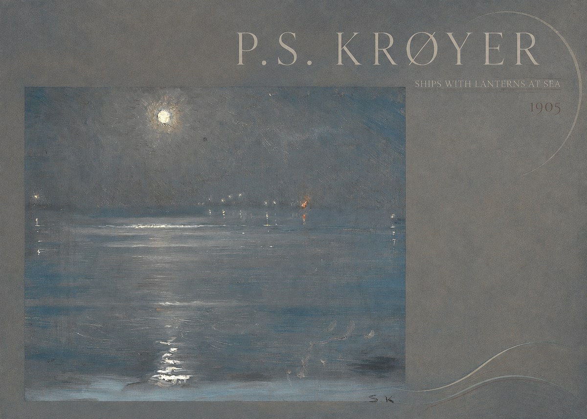 P.S. Krøyer Ships with Lanterns at Sea No4 - Poster