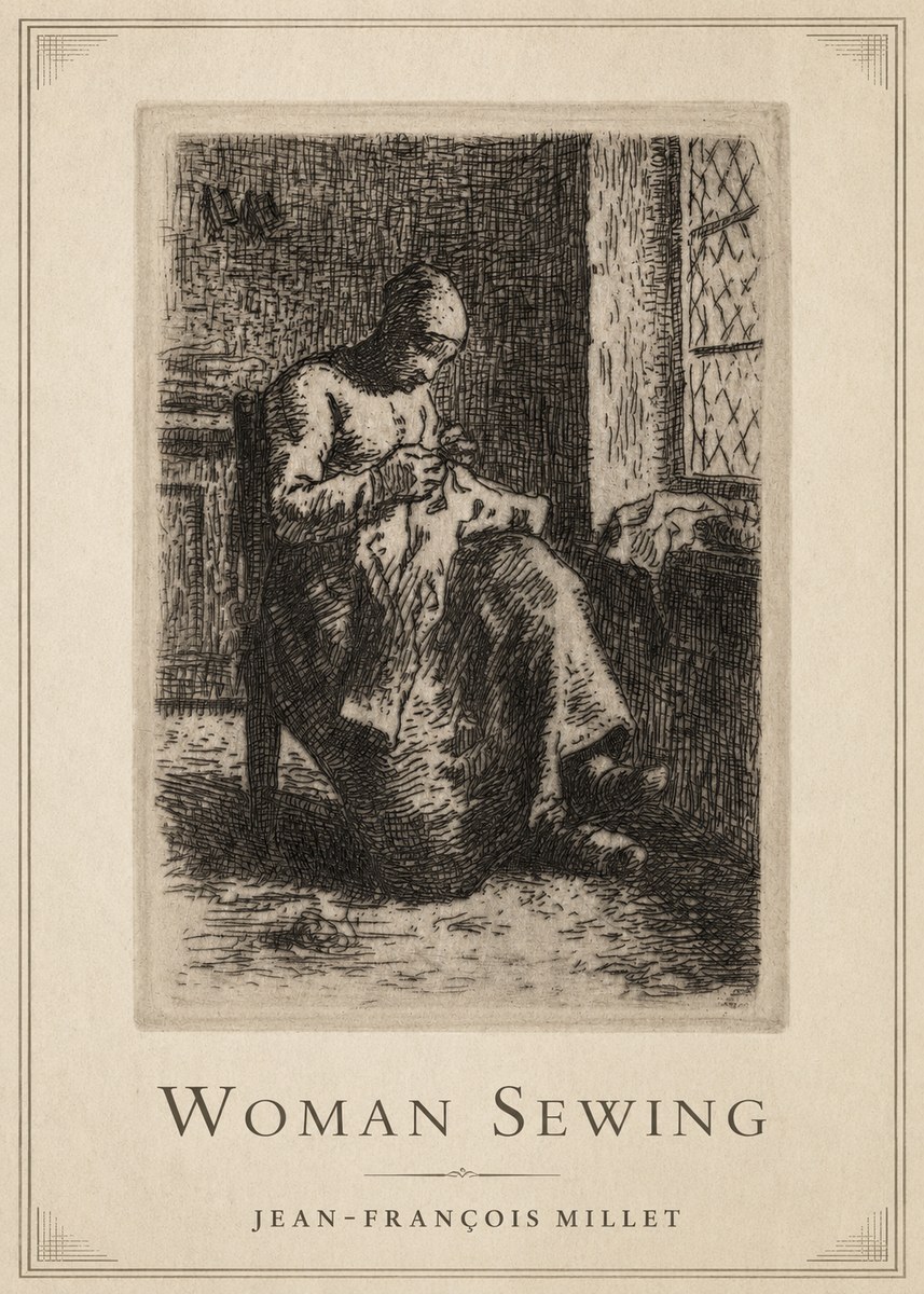 Jean-François Millet Woman Sewing No1 - Poster
