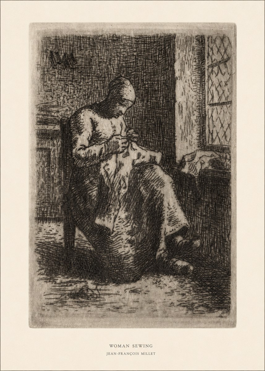 Jean-François Millet Woman Sewing No5 - Poster