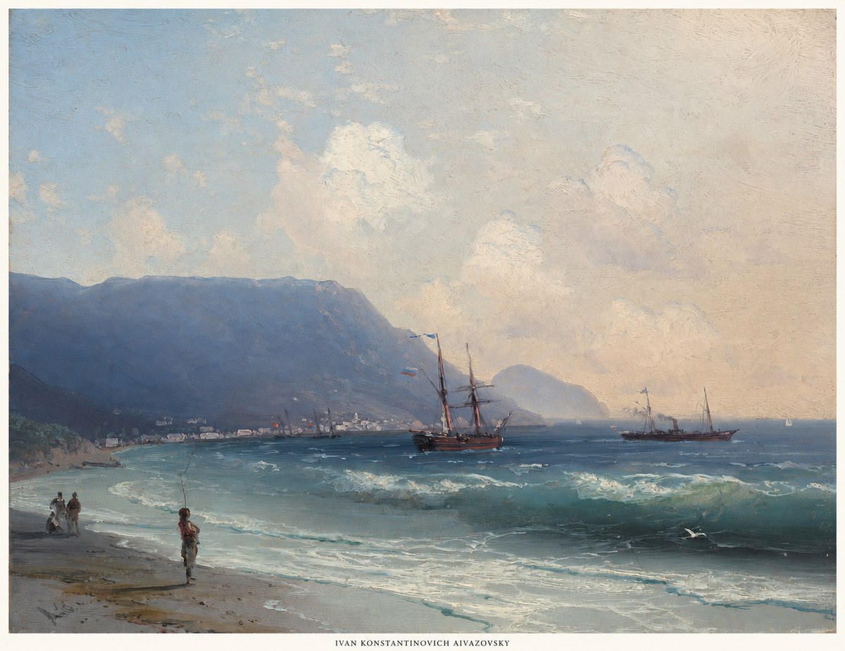 Ivan Konstantinovich Aivazovsky A Coastal View with Fishing Figures No6 - Poster