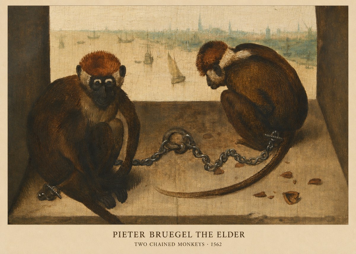 Pieter Bruegel Two Chained Monkeys II No6 - Poster